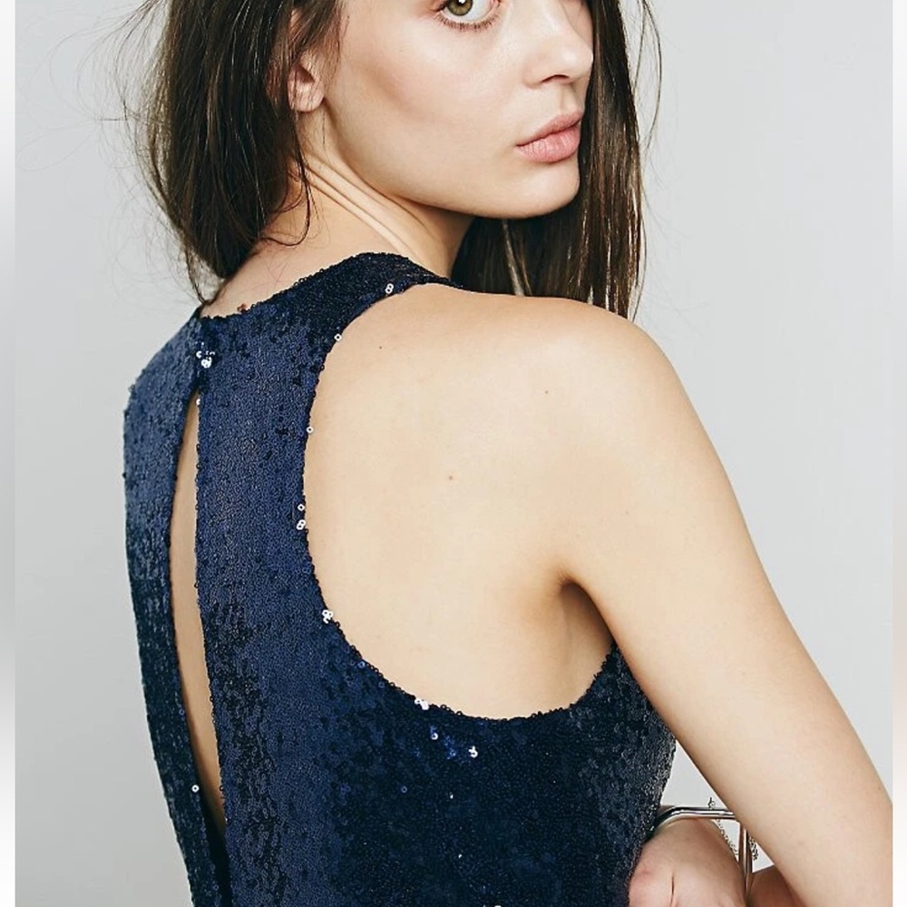 Free People Liquid Shine Mini Dress L Sequin Drop Waist Party Holiday Shimmer - Picture 9 of 13